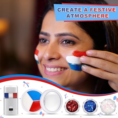 Patriotic Face Paint Kit with Glitter & Brushes - Independence Day Variation of THIS Listing
