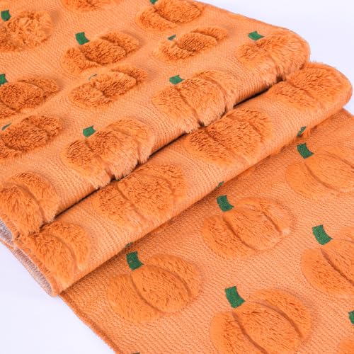 Halloween Pumpkins Fall Table Runner 3D Faux Fur Decor 13x72 Inch - Pumpkins