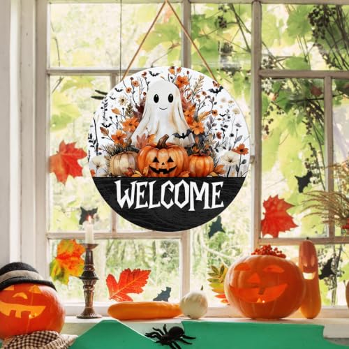 Halloween Ghost Pumpkins Welcome Door Sign - Halloween-08