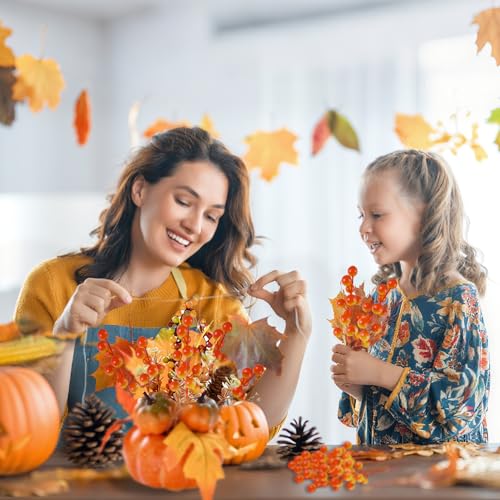 Artificial Berry Stems - Fall Holly Berries for Autumn & Thanksgiving Decor