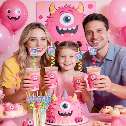 Kids Monster Themed Party Straws - Reusable 8-Pack for Birthdays & Halloween