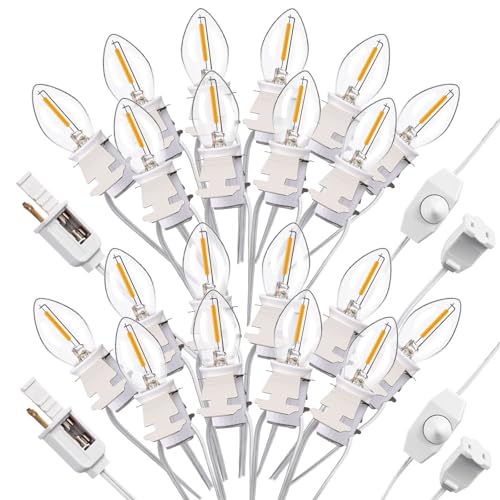 Leelosp 2 Pack LED C7 Light Cord with 10 Bulbs - 19.7 FT Christmas Village Lighting - Adjustable Brightness