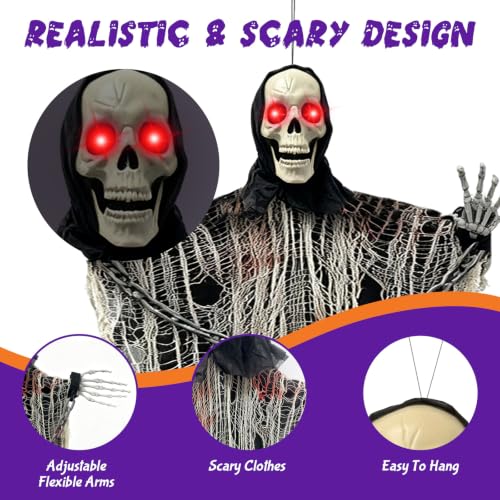71-Inch Life Size Halloween Hanging Ghost Decorations with Sound & Adjustable Arms