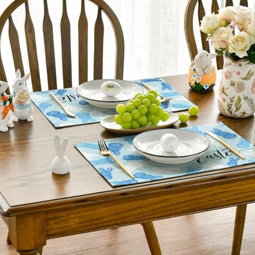 Easter Bunny Placemat Set of 4 - 12x18 Inch Blue Rectangular Seasonal Table Mats