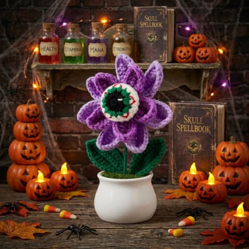 Purple Knitted Eyeball Flower Halloween Decor Spooky Home Gift Ornament
