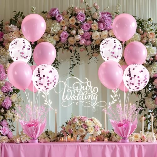 Pink Balloon Centerpiece Kit with 4 Reusable Stands and Confetti Balloons - Girls Birthday Party Decor - Variation of THIS listing