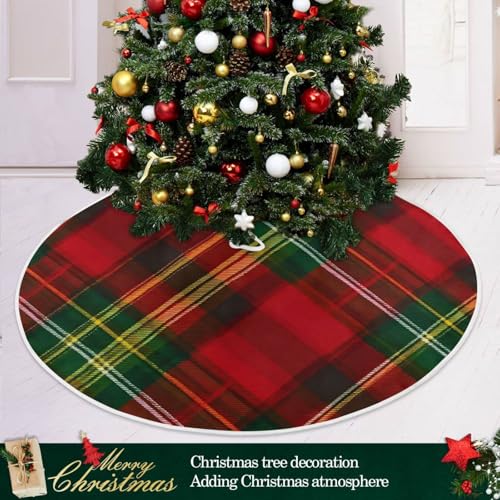 Christmas Tree Skirt Decoration 35.4 Inch Mini Tartan Plaid Red Green Holiday Home Decor - Variation of Red Green Plaid
