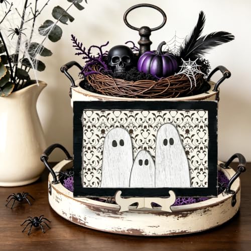 PAIVSUN Black Ghost Farmhouse Halloween Table Decor - Rustic Rustic Rustic Ghost Sign Centerpiece for Home & Party
