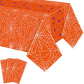 Halloween Spider Web Tablecloth - Waterproof Disposable Orange Rectangular Cover 54x108 Inch - 3 Pack