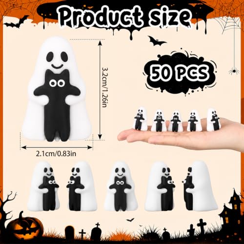 Halloween Ghost Cat Figurines Set - 50 Cute Black Ghost Decorations Variation of Ghost Black Cat