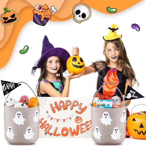 Halloween Boo Basket Trick or Treat Basket Set - Beige, 2 Pcs with Flags
