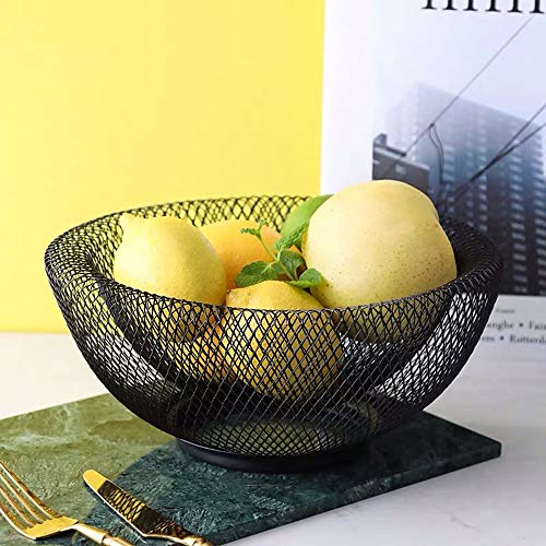 Black Metal Mesh Fruit Bowl - Modern Decorative Wire Basket, Small Variation of Mesh