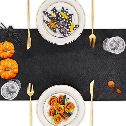 Black Burlap Table Runner 2 Pack 13x84 Inch Rustic Jute Linen - Black / 2 Pieces 13 x 84 Inch