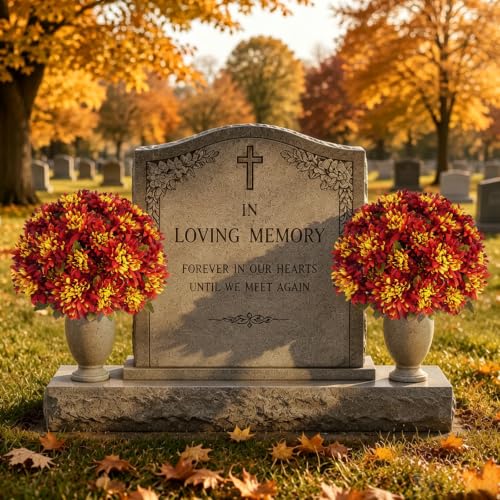 Artificial Fall Flowers for Cemetery and Outdoor Decor - 4 Pcs Orange