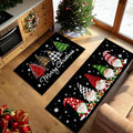 Black Christmas Kitchen Rugs Set of 2 - Festive Gnome & Buffalo Plaid Decor