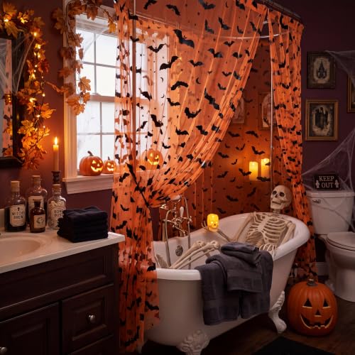 Halloween Bat Table Runner 10ft Orange Tulle Party Decor - Set of 3
