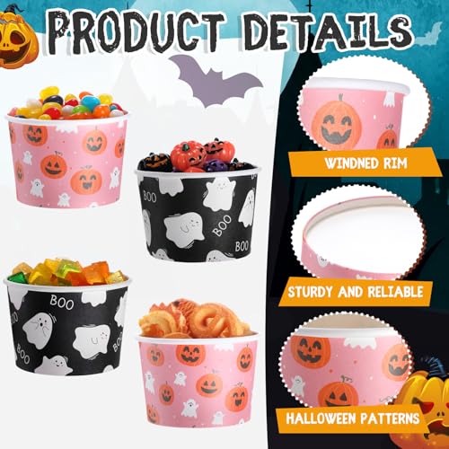 Halloween Ghost Ice Cream Cups 8 oz - Pack of 100 - Elegant Boo Pumpkin Design