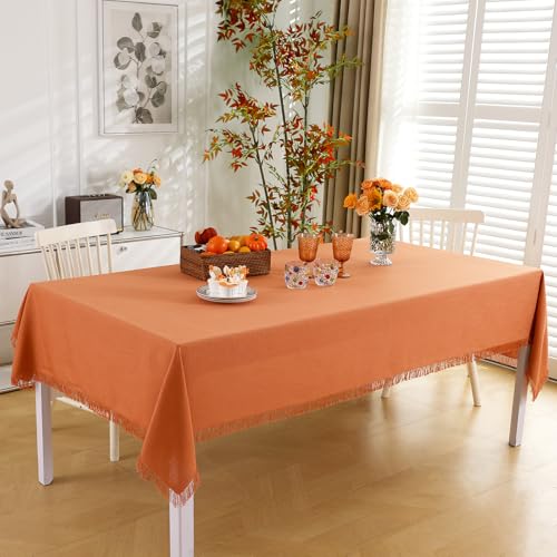 Midsummer Breeze Orange Fall Tablecloth 55x120 Inches Rectangular with Fringed Edges