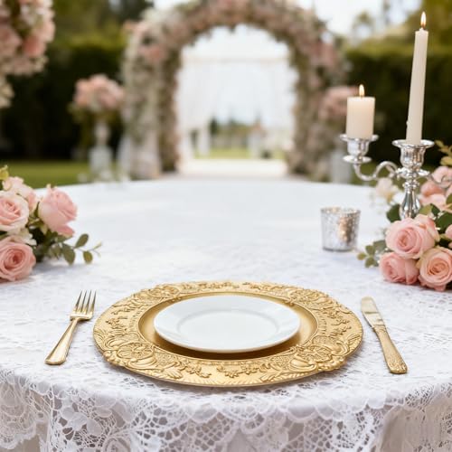 Gold 13-Inch Elegant Plastic Charger Plate Set - 50 pcs for Wedding & Party