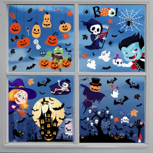 Halloween Window Clings Decorations - Black, 9 Sheets Reusable Static Stickers for Home & Office Windows