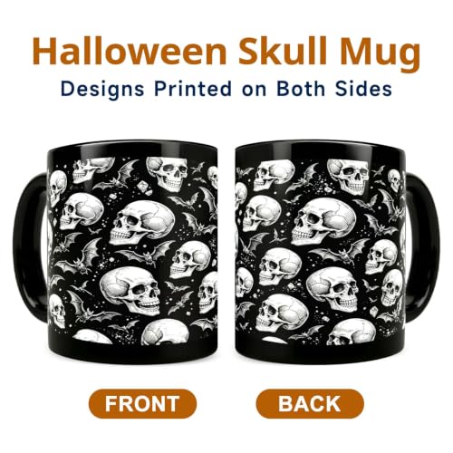 Halloween Skull Mug - Gothic Spooky Skeleton Ceramic Black Cup 11oz - Skull Mug Variation