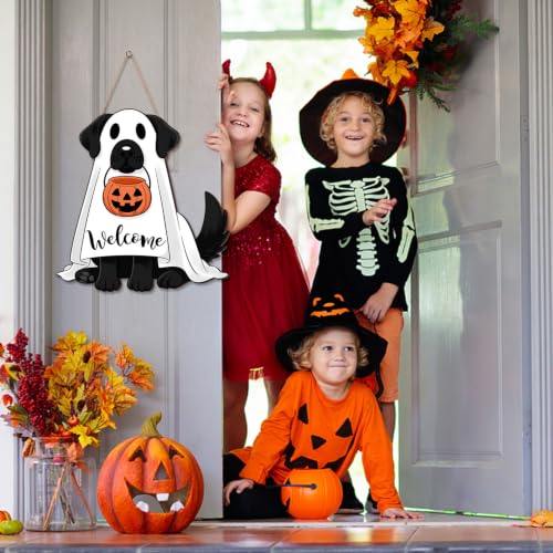 Halloween Ghost Dog Wreath Door Sign - Welcome Halloween Decoration