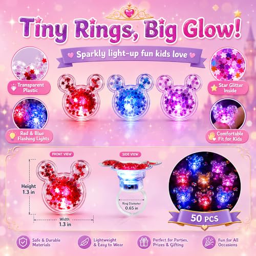 50Pcs Mouse Light Up Rings Halloween Party Favors for Kids - Mi-rings-di