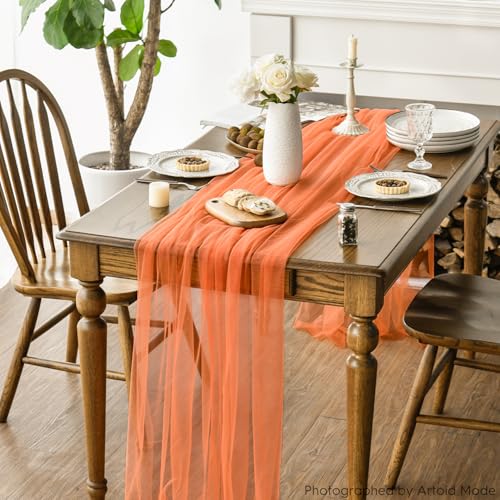 Bright Orange 3-Pack 59x120 Inch Gauze Table Runners for Holiday & Wedding Décor