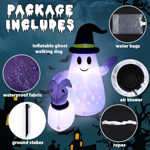 5 FT Halloween Inflatable Ghost Walking Dog Outdoor Yard Decorations with LED Lights
