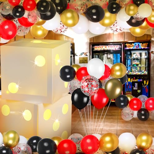 White Lighted Dice Boxes - 6 Foldable 11.8 Inch Casino Party Decorations