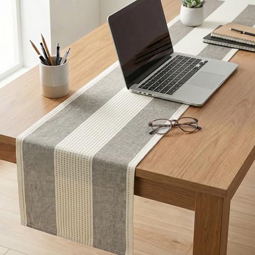 Farmhouse Rustic Table Runner - 13x60 Inch Brown Macrame Fabric for Dining & Holiday Decor