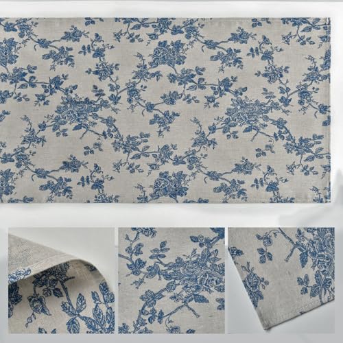 13x120 Inch Dark Grey Chinoiserie Table Runner - Cotton Linen Durable Decor