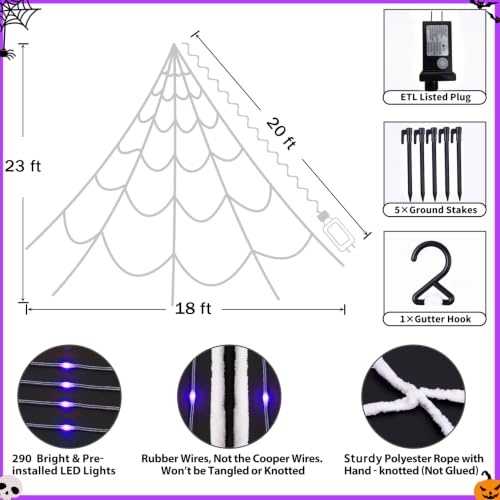 Purple Halloween Spider Web Lights 290 LED 23 Ft Outdoor Indoor Decoration