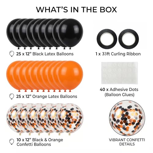 Black & Orange Confetti Balloons Set - 60pcs 12 Inch Halloween Party Decorations