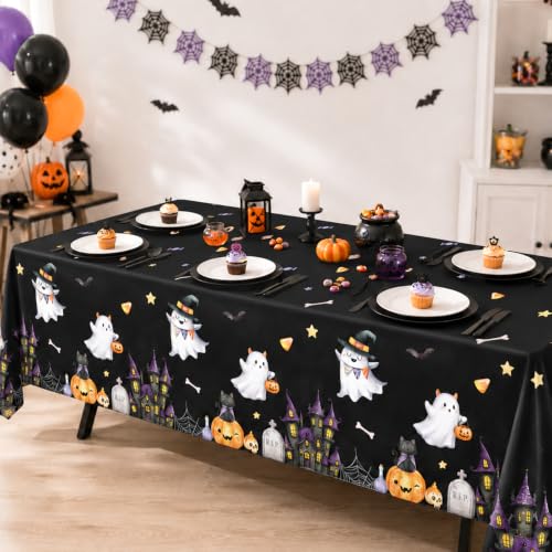Halloween Ghost Pumpkin Tablecloth Pack - 3 x 86x52 Inch Disposable Party Linens