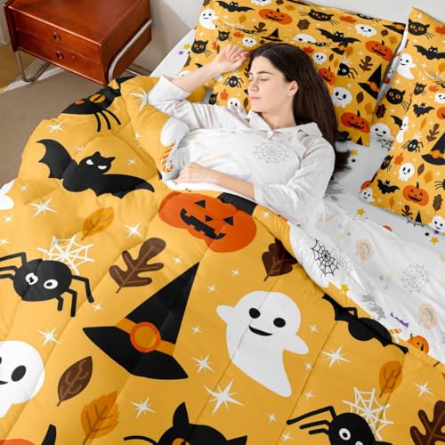 Halloween Bats Bed in a Bag Queen Comforter Set 7 Pieces Ghost Spider Gothic Bedding Variation Multi 01