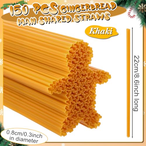 150 Pcs Disposable Gingerbread Man Plastic Drinking Straws for Holidays & Parties