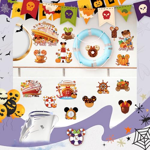 Fall Cruise Door Decorations - 16 Pcs Magnetic Mouse Pumpkin Ship Thanksgiving