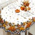 White Halloween Pumpkin Ghost Tablecloth - 84x60 Inch Oval Fall Decor