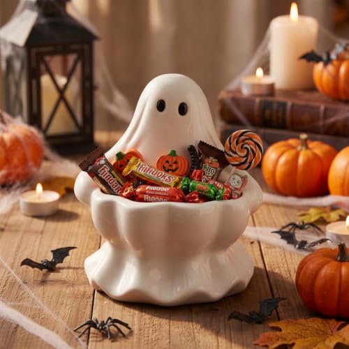 Halloween Ghost Candy Bowl Ceramic Ghost Dish for Snacks & Decor