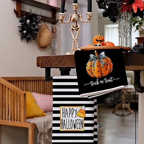 Halloween Kitchen Towels Set - Trick or Treat Pumpkin Decor, Microfiber Dish Towels