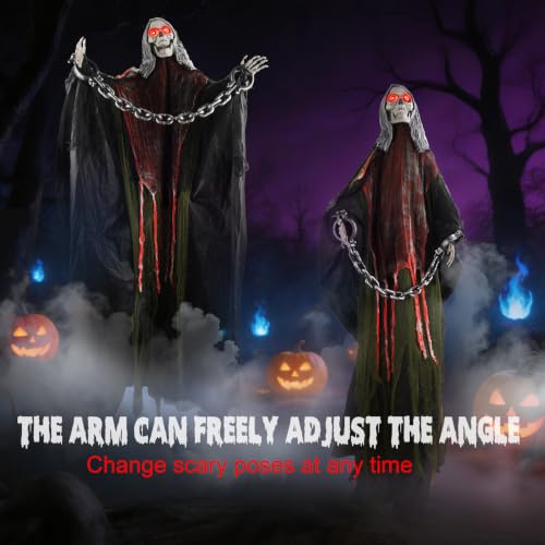 Red Halloween Skeleton with LED Red Glowing Eyes, Sound & Motion Activated, Swaying Body, Adjustable Arms, Yard & Indoor Decor