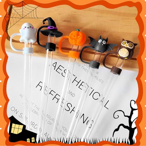 Halloween Straw Cover Cap - Reusable Pumpkin Silicone Toppers for Stanley Cup - 5PCS