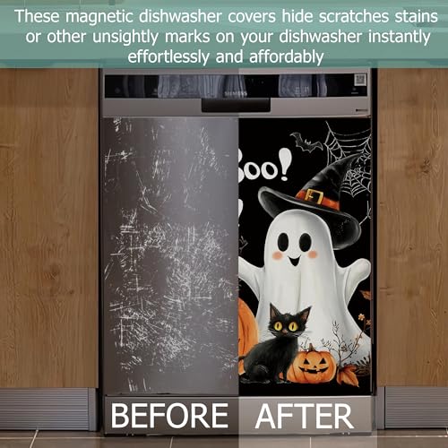 Cute Ghost Magnetic Dishwasher Cover for Kitchen Decor - 23x26 Inch