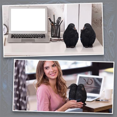 Gothic Crow Bookends Pair - Dark Raven Sculptures for Halloween Decor