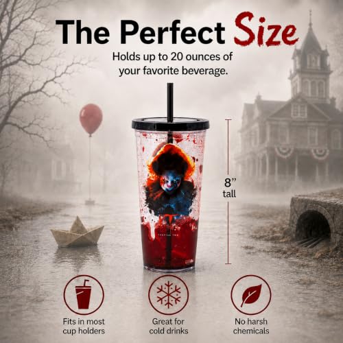 20oz Liquid Filled Acrylic Tumbler with Straw - IT Horror Variation