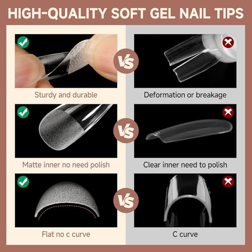 Medium Coffin Nail Tips Set 216PCS X-Soft False Nails with 12 Sizes - Professional DIY Gel Tips