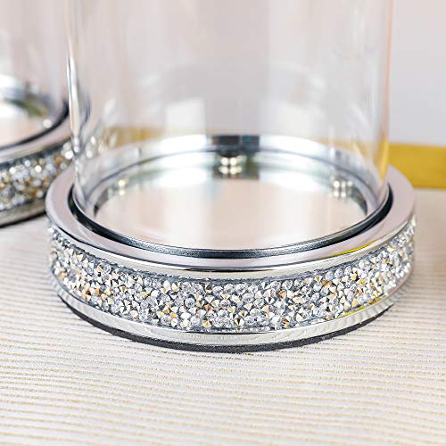 Silver Rhinestone Candle Holder Set of 2 - Elegant Glass & Metal Pillar Candle Holders