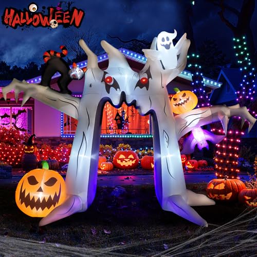 Halloween Inflatable Archway - Dead Tree Variation with Ghosts, Pumpkins & LED Lights, 10FT Yard Decorations