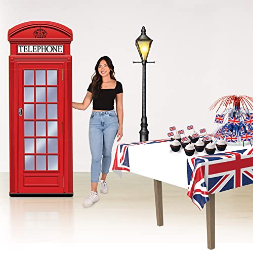 Large Red Telephone Booth Cardboard Cutout for Travel Theme Parties - 6'6" x 28.5"